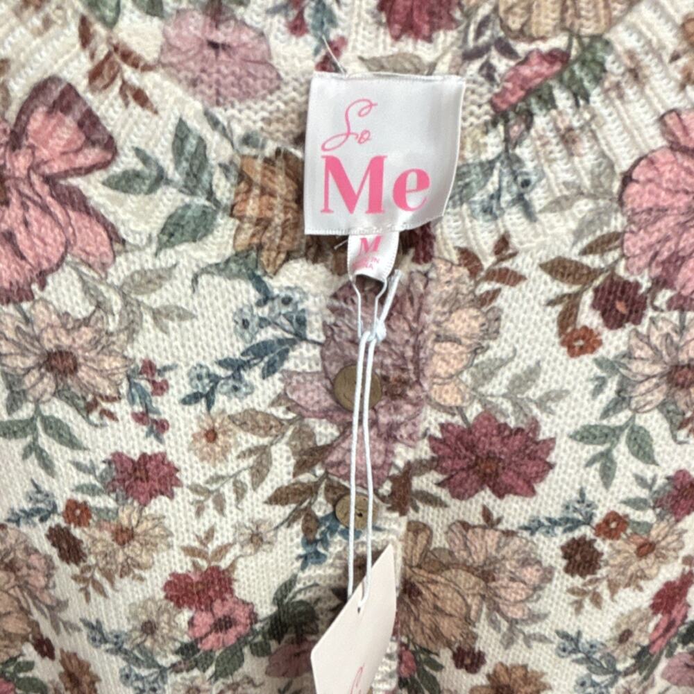 So Me Multicolor Floral Knit Button-Up Cardigan Sweater Women's size M - Picture 4 of 5